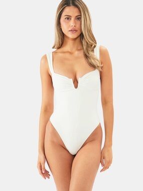 NYUD Tropea One Piece V-Wire One-Piece Swimsuit Cream Ivory Off White XL / 10
